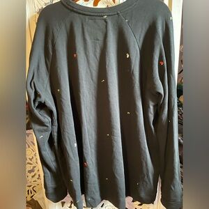 Peace Love World Garden Party Embroidered High Low Hem Pullover Black XL